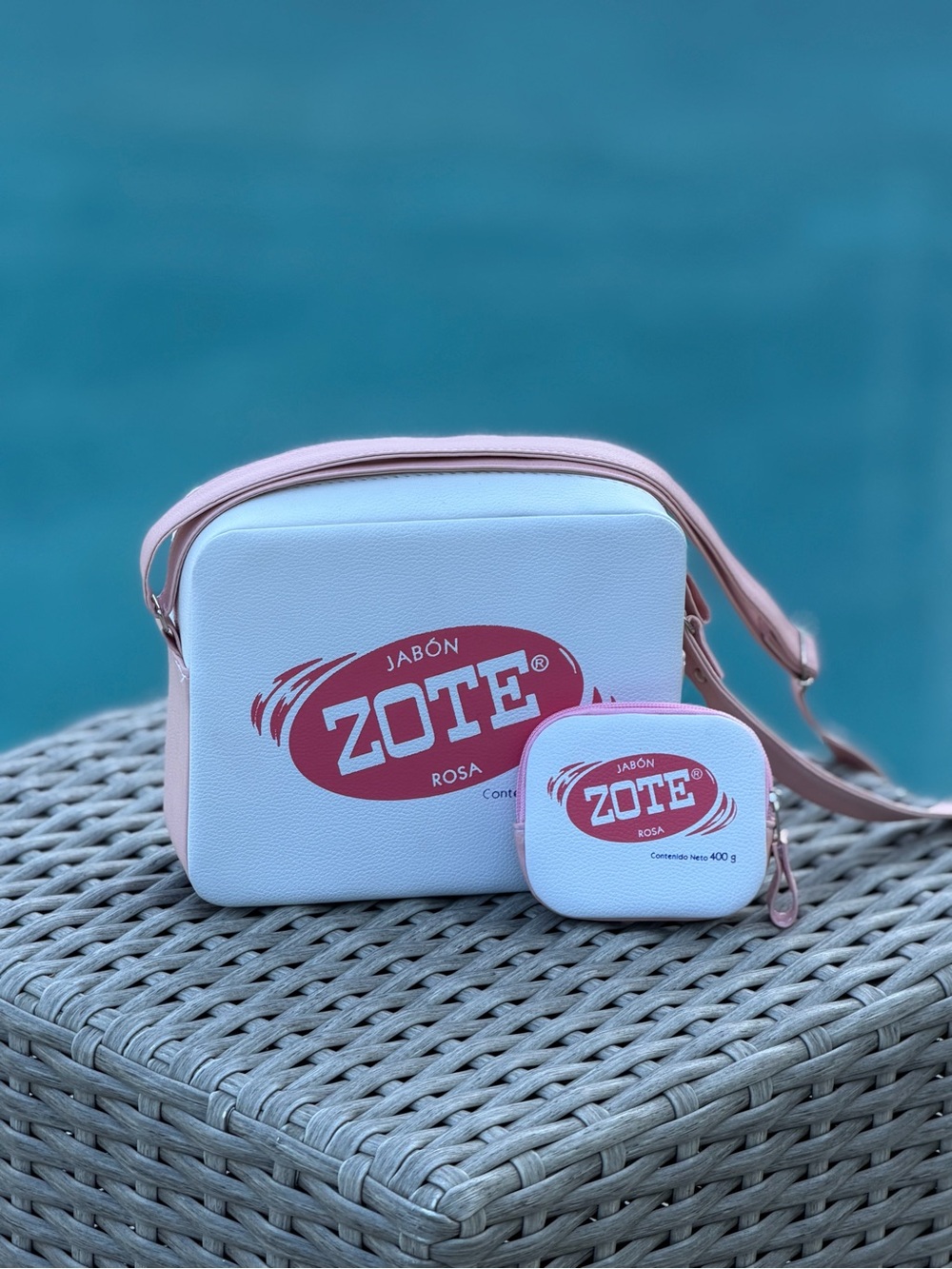 White & Pink Crossbody Bag with Matching Coin Pouch